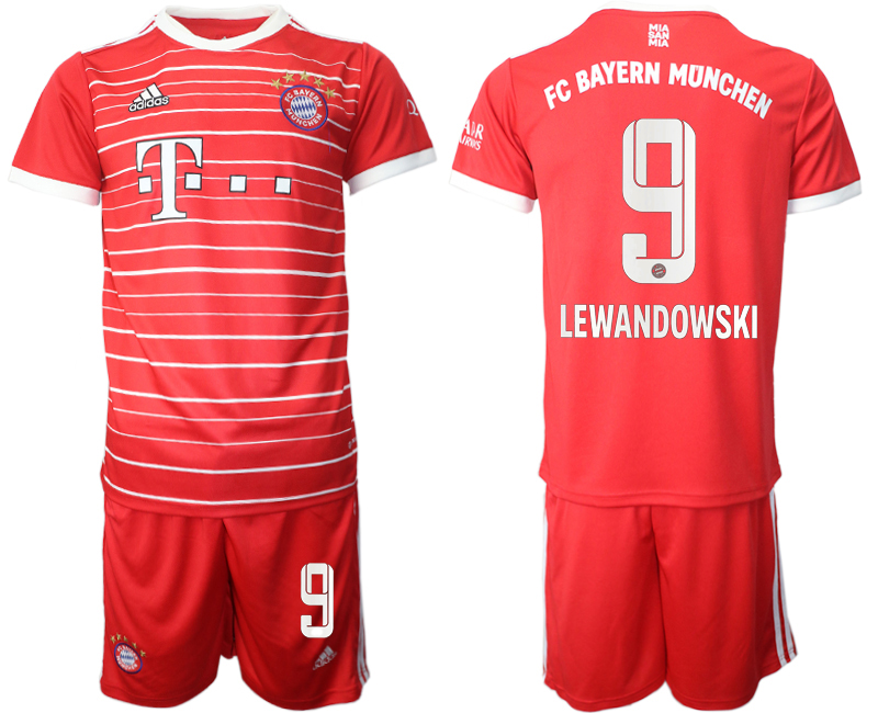 Men's FC Bayern München #9 Robert Lewandowski 22/23 Red Home Soccer Jersey Suit